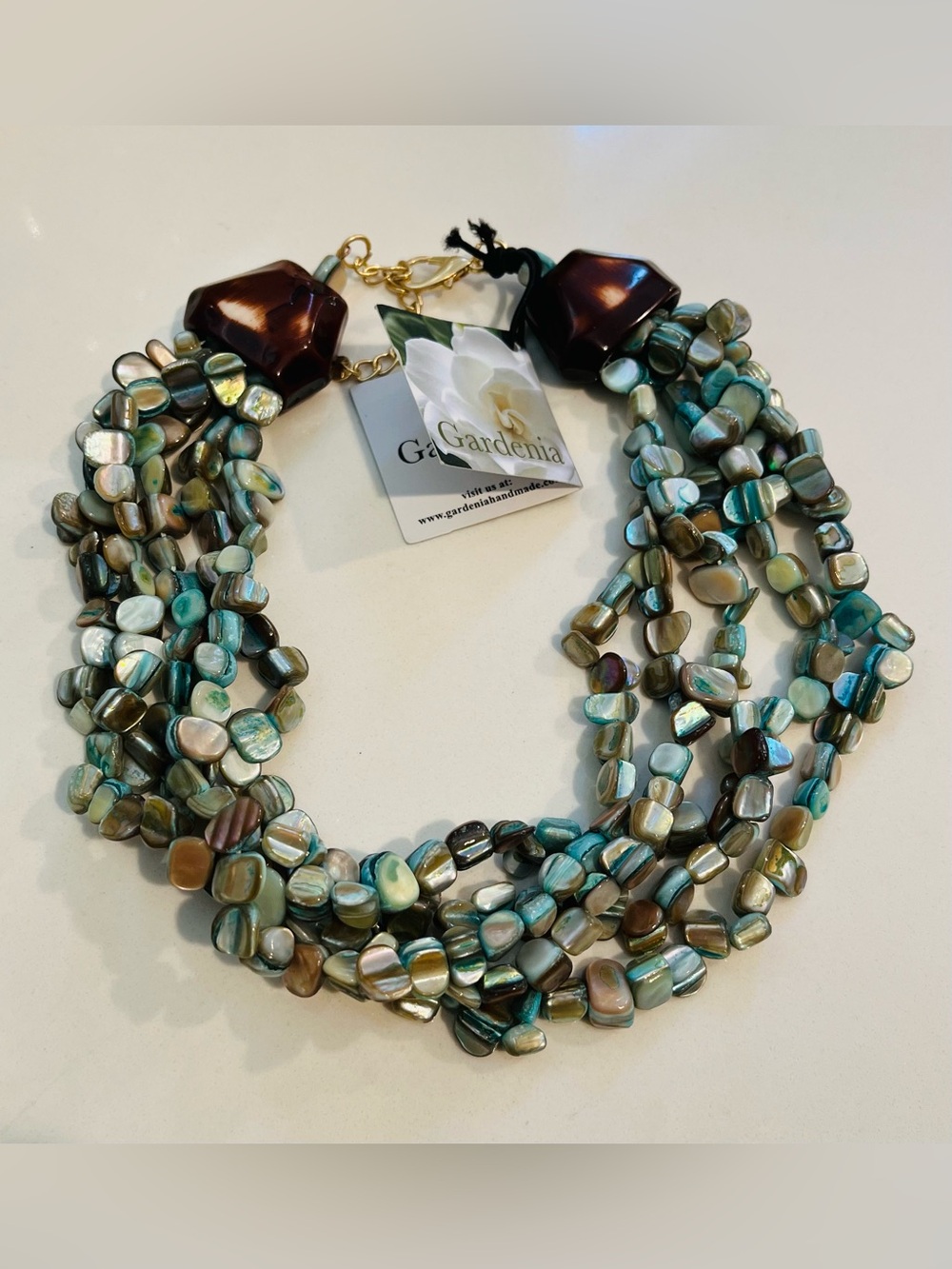 Gardenia Vintage Abalone Turquoise multi strand  TORSADE Necklace. Adjustable